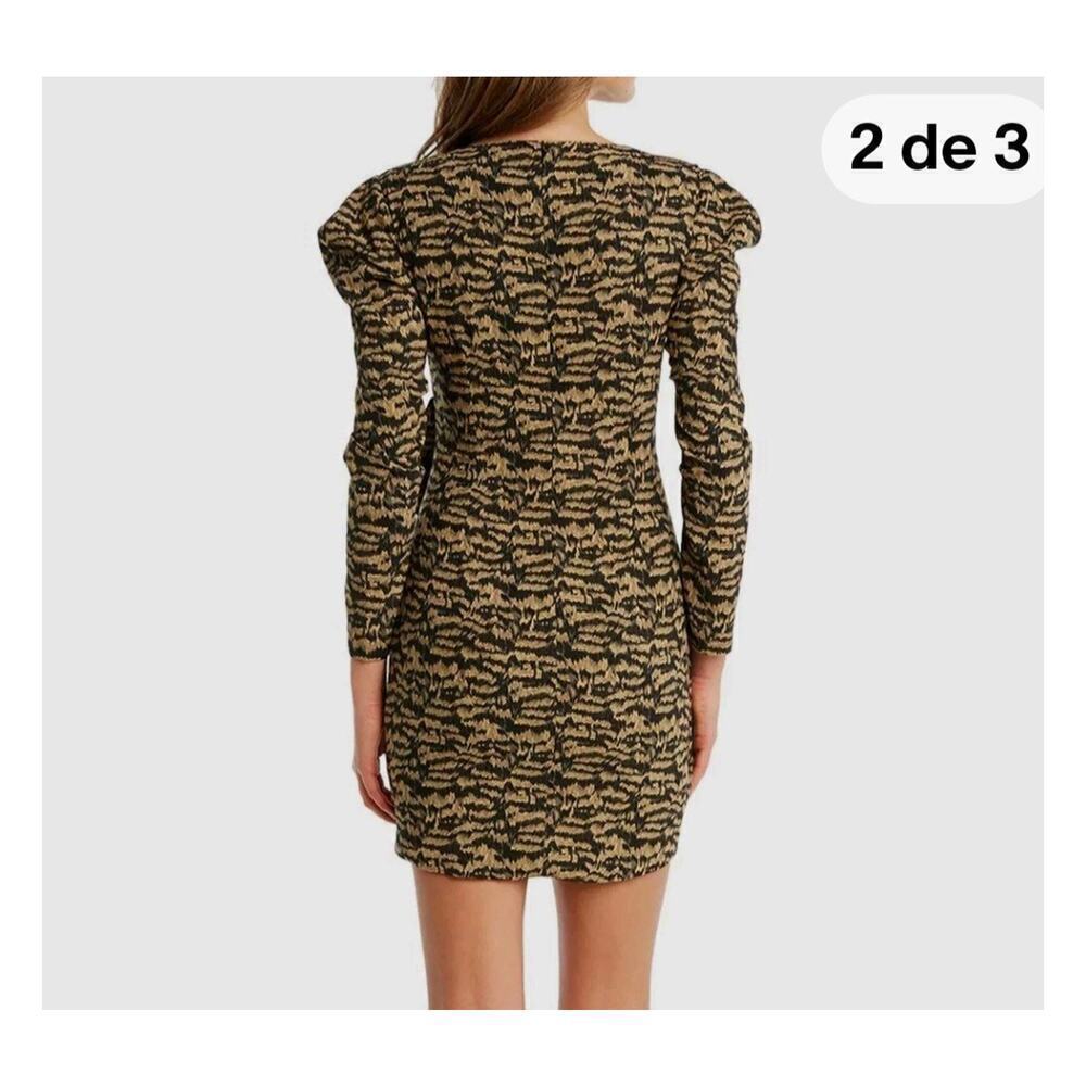 Bardot Animal Print Tracey Twist Black Puff Long Sleeves Mini Wrap Dress Size S - Picture 2 of 14